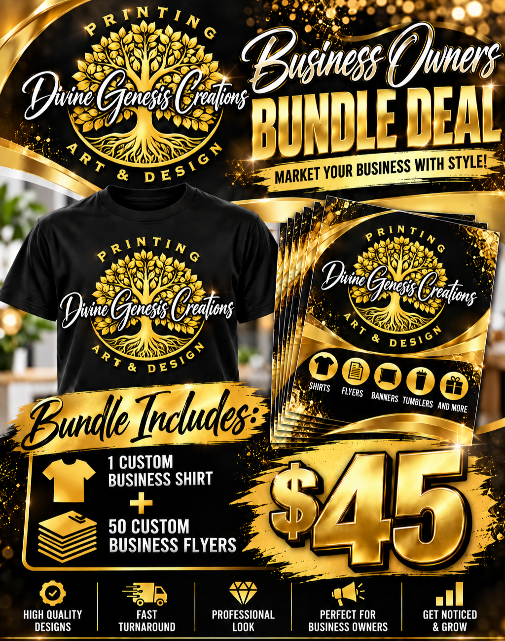 Business Owner Shirt and 50 Flyer Bundle Deal