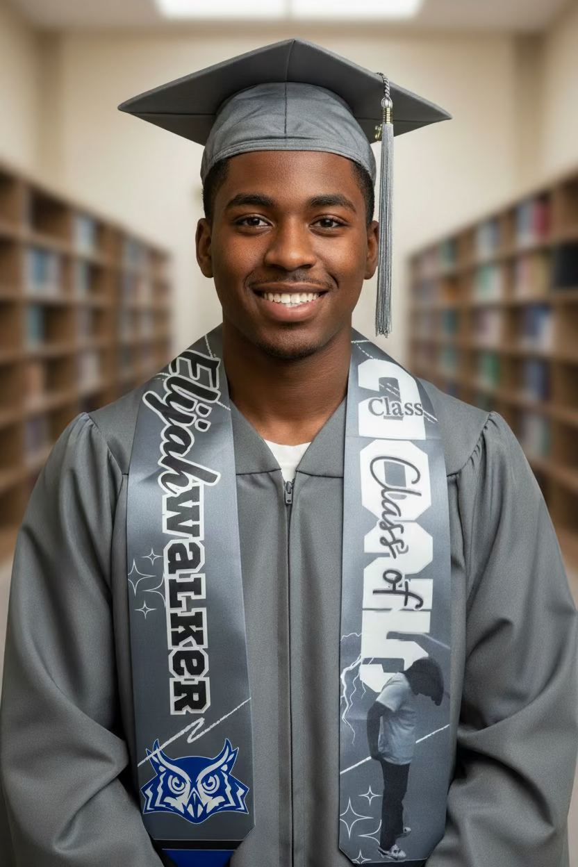 Graduation stole worn by a graduate.
