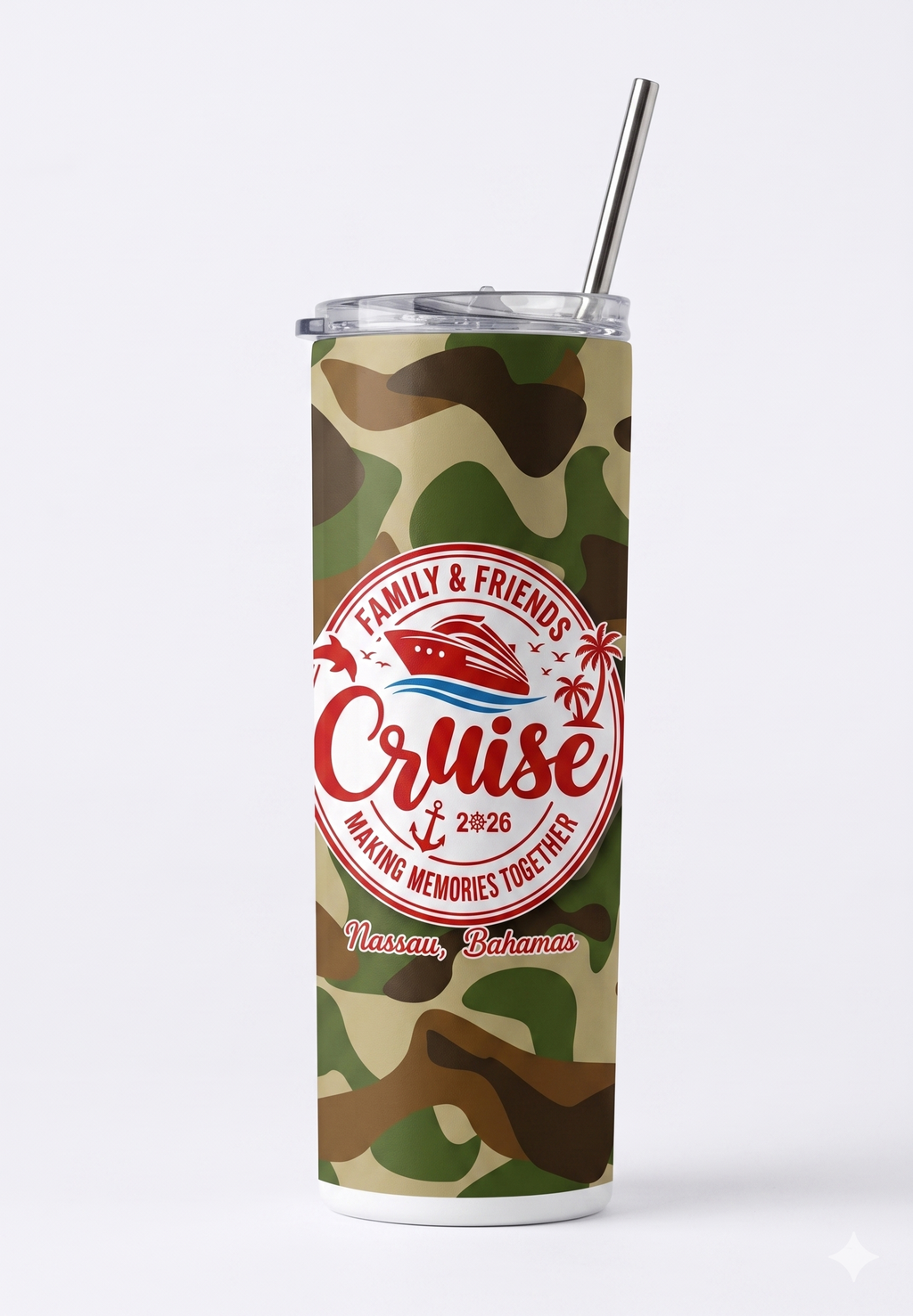 Family & Friends Cruise 2026 Personalized Skinny Tumbler – Nassau, Bahamas