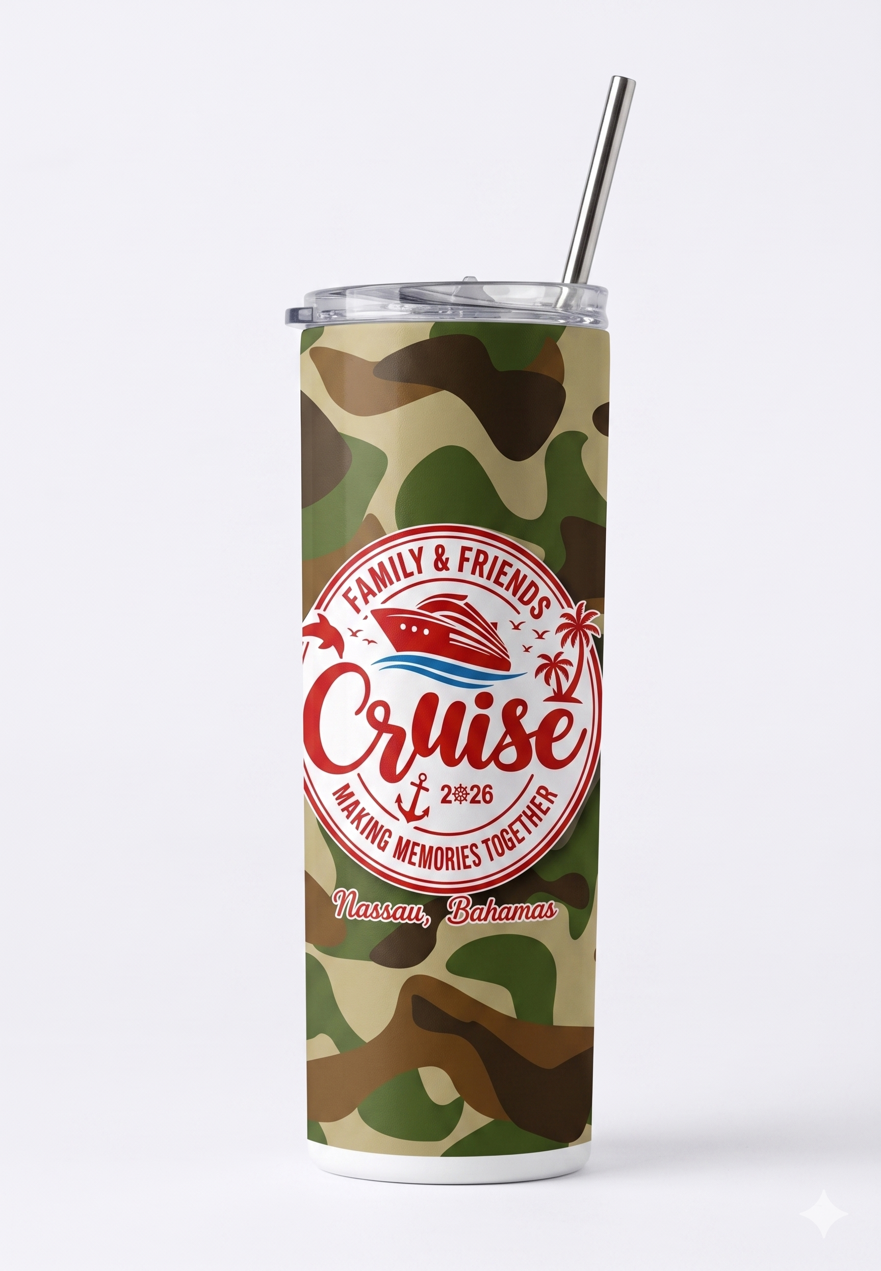 Family & Friends Cruise 2026 Personalized Skinny Tumbler – Nassau, Bahamas