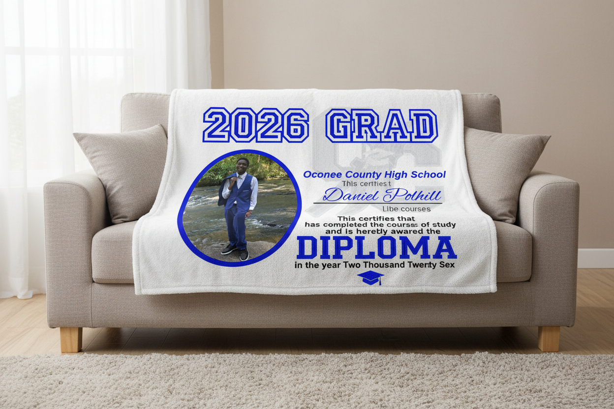 Personalized Graduation Diploma Throw Blanket – Custom Photo & Name Keepsake Gift