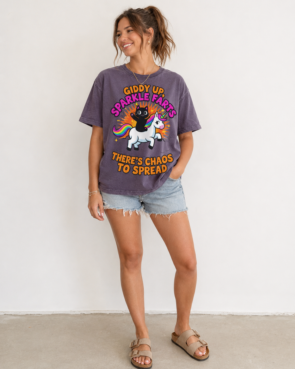 Giddy Up Sparkle Farts There's Chaos To Spread | Women's Comfort Colors 3023CL Garment-Dyed Heavyweight Boxy Tee
