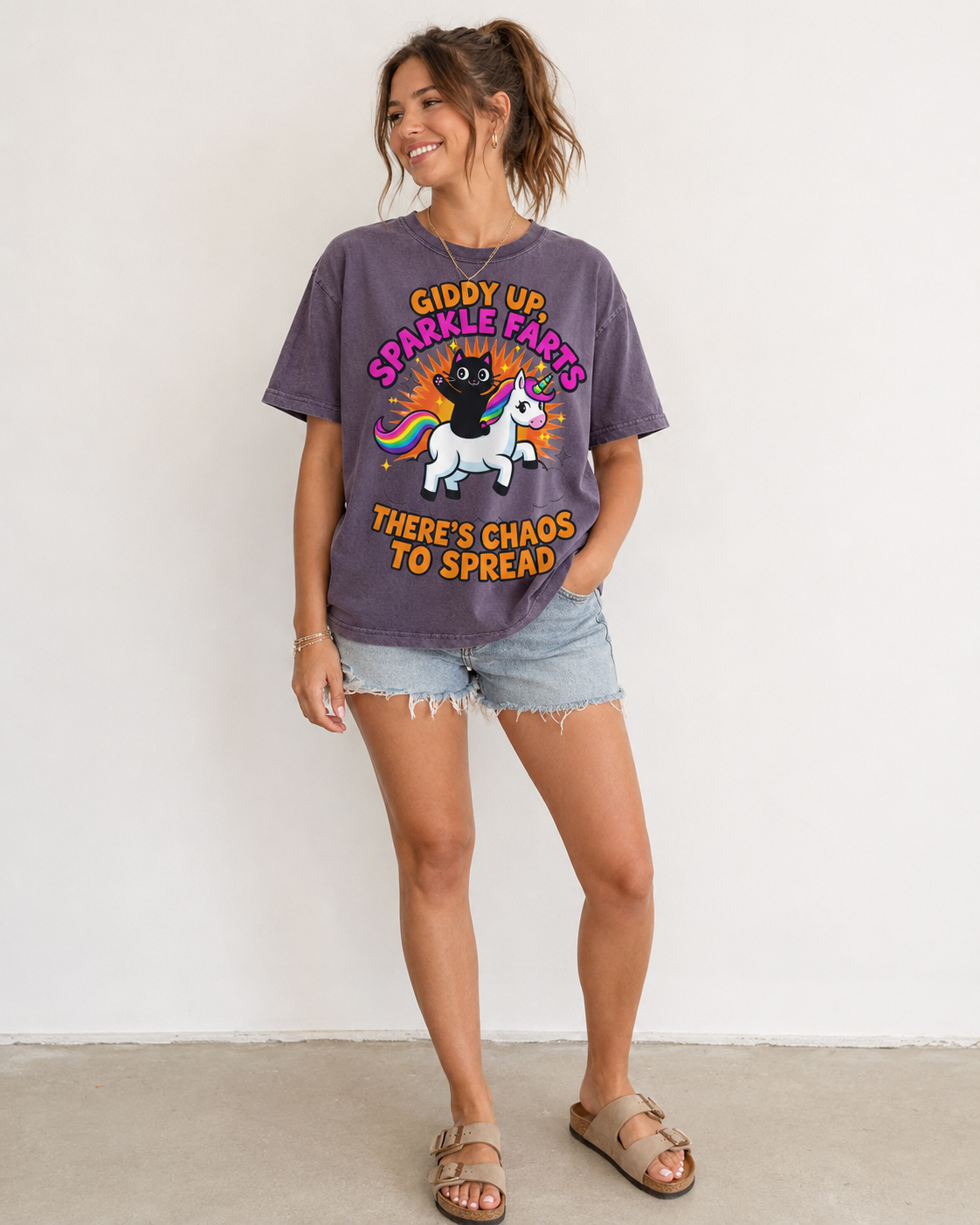 Giddy Up Sparkle Farts There's Chaos To Spread | Women's Comfort Colors 3023CL Garment-Dyed Heavyweight Boxy Tee